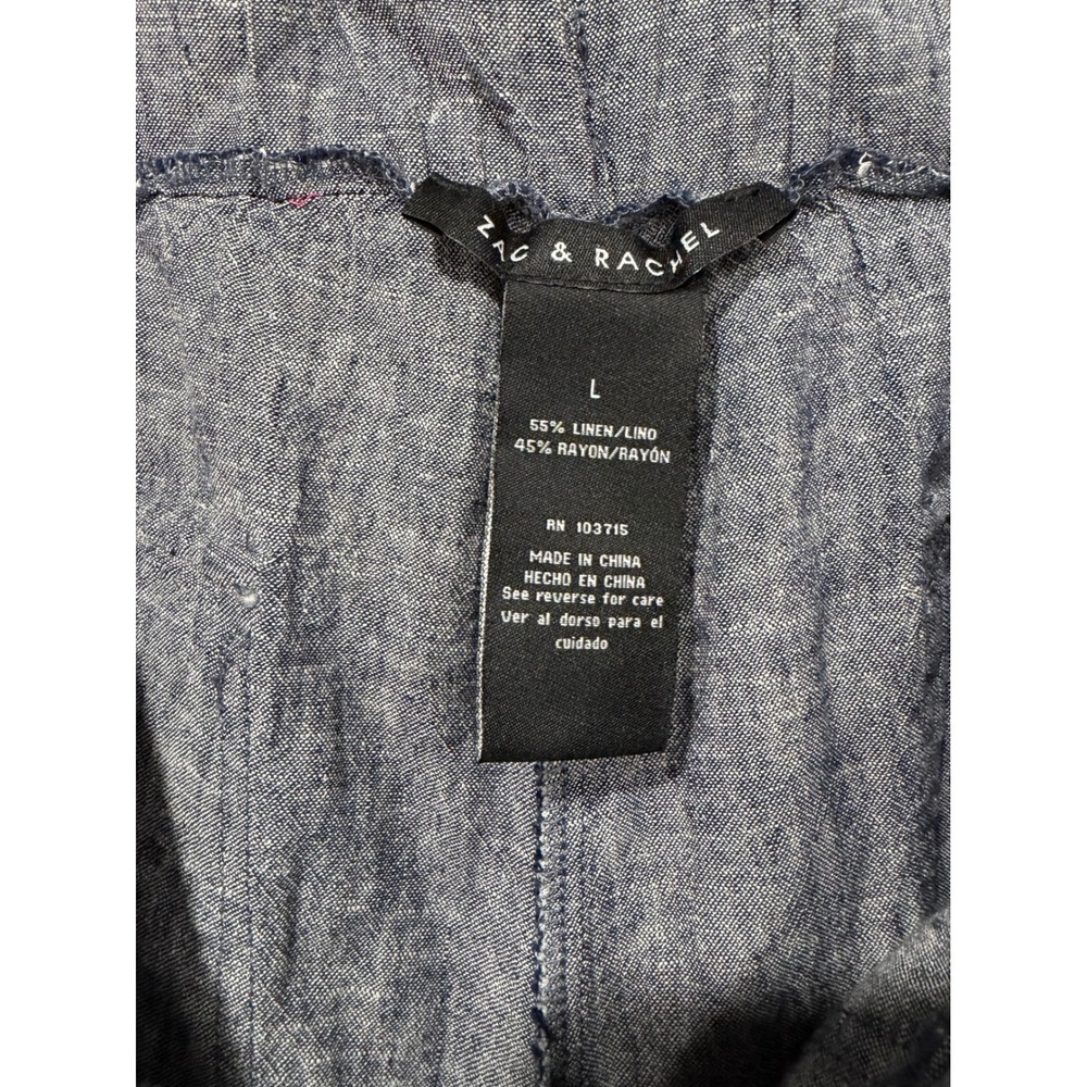 Zac & Rachel Linen Blend Pants L Blue Straight Leg Pull On Coastal Beach Minimal - Picture 4 of 5